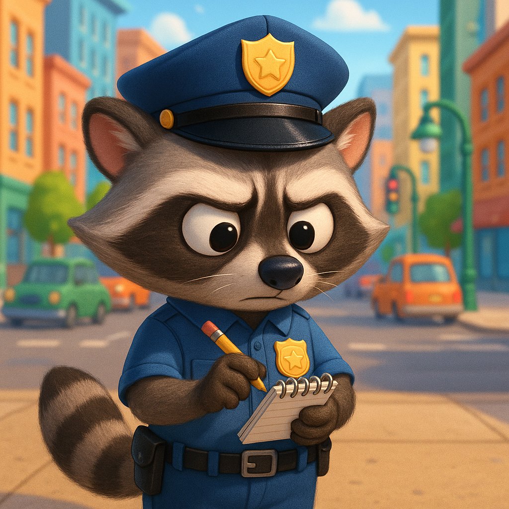 Serious Little Officer: Raccoon on Patrol