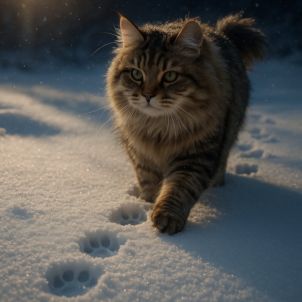 Siberian Cat in Fresh Snow