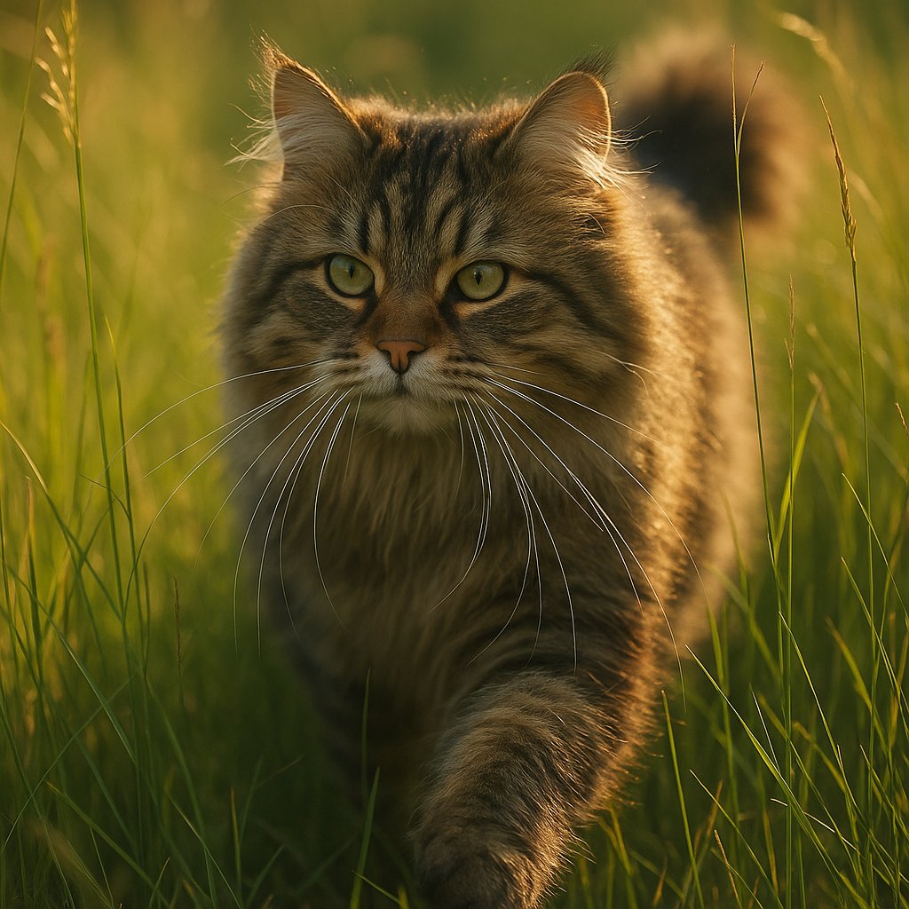 Siberian Cat in Golden Grass