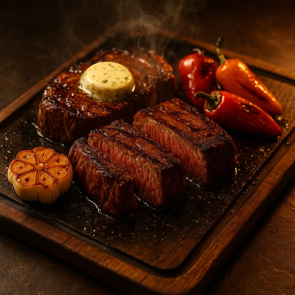 Sizzling Marbled Steak with Herb Butter