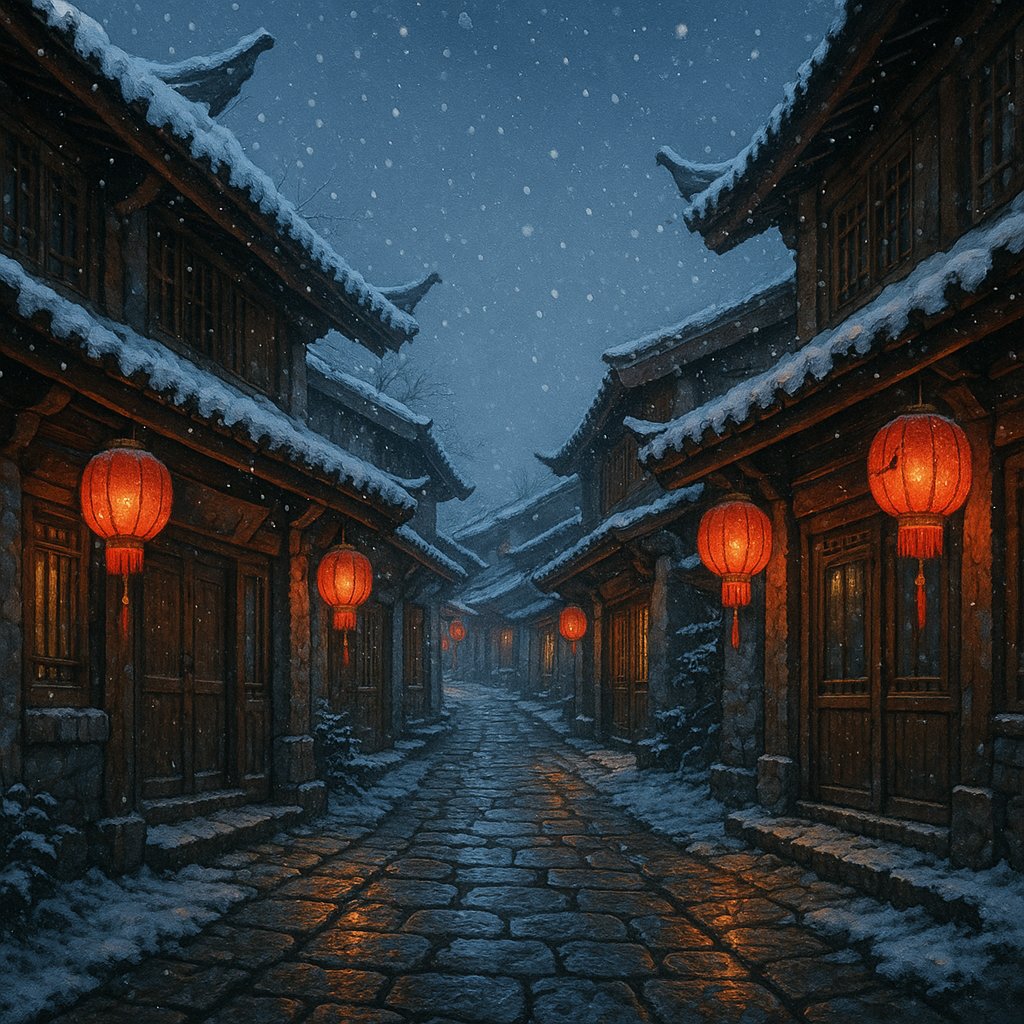 Snowy Evening in Lijiang Old Town