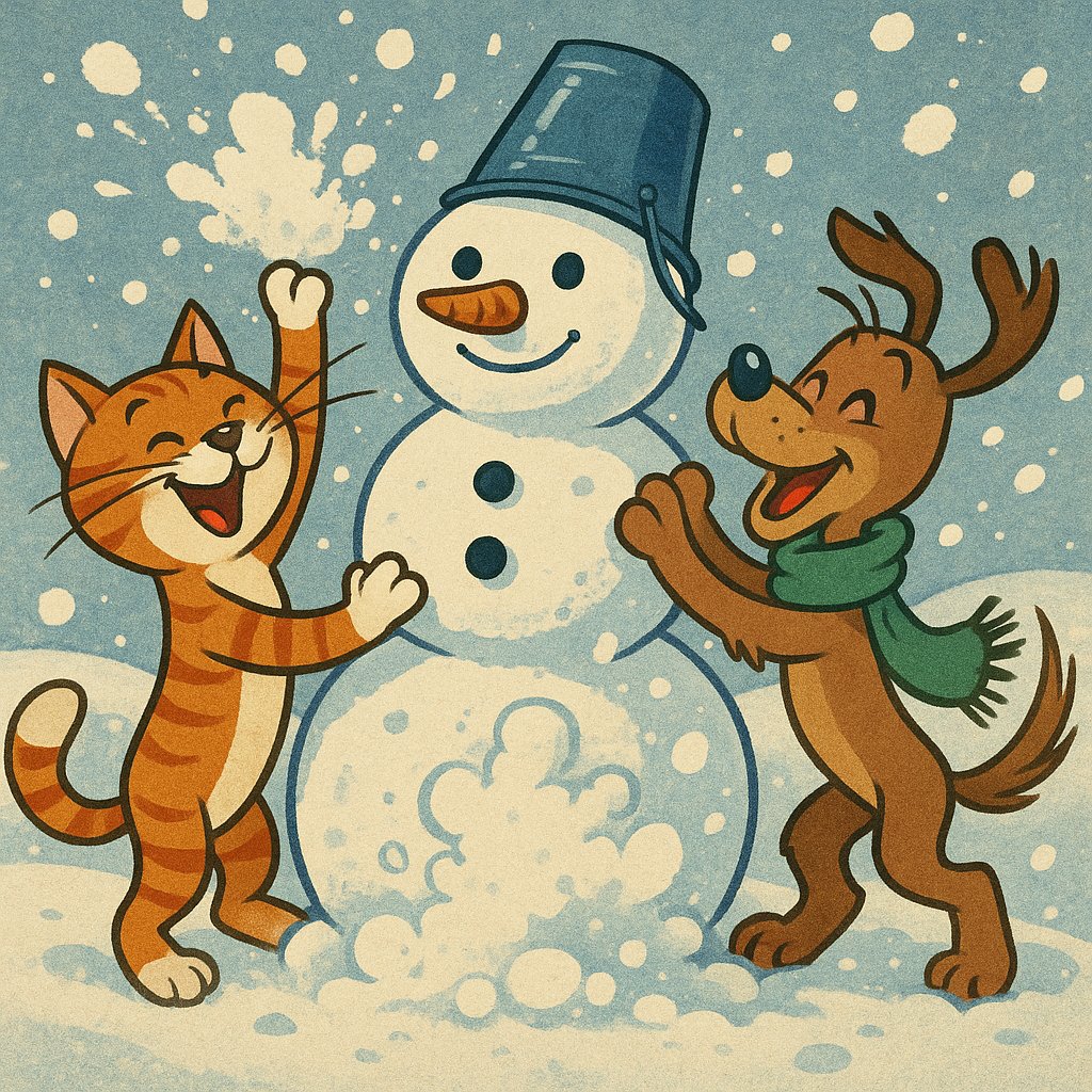 Snowy Friends: Cat & Dog Build a Snowman