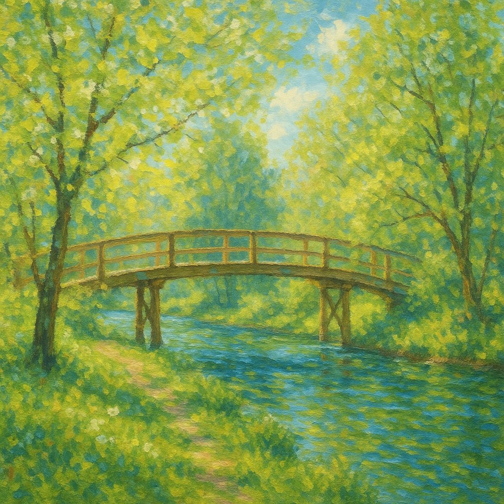 Spring Arbour: Riverside Footbridge