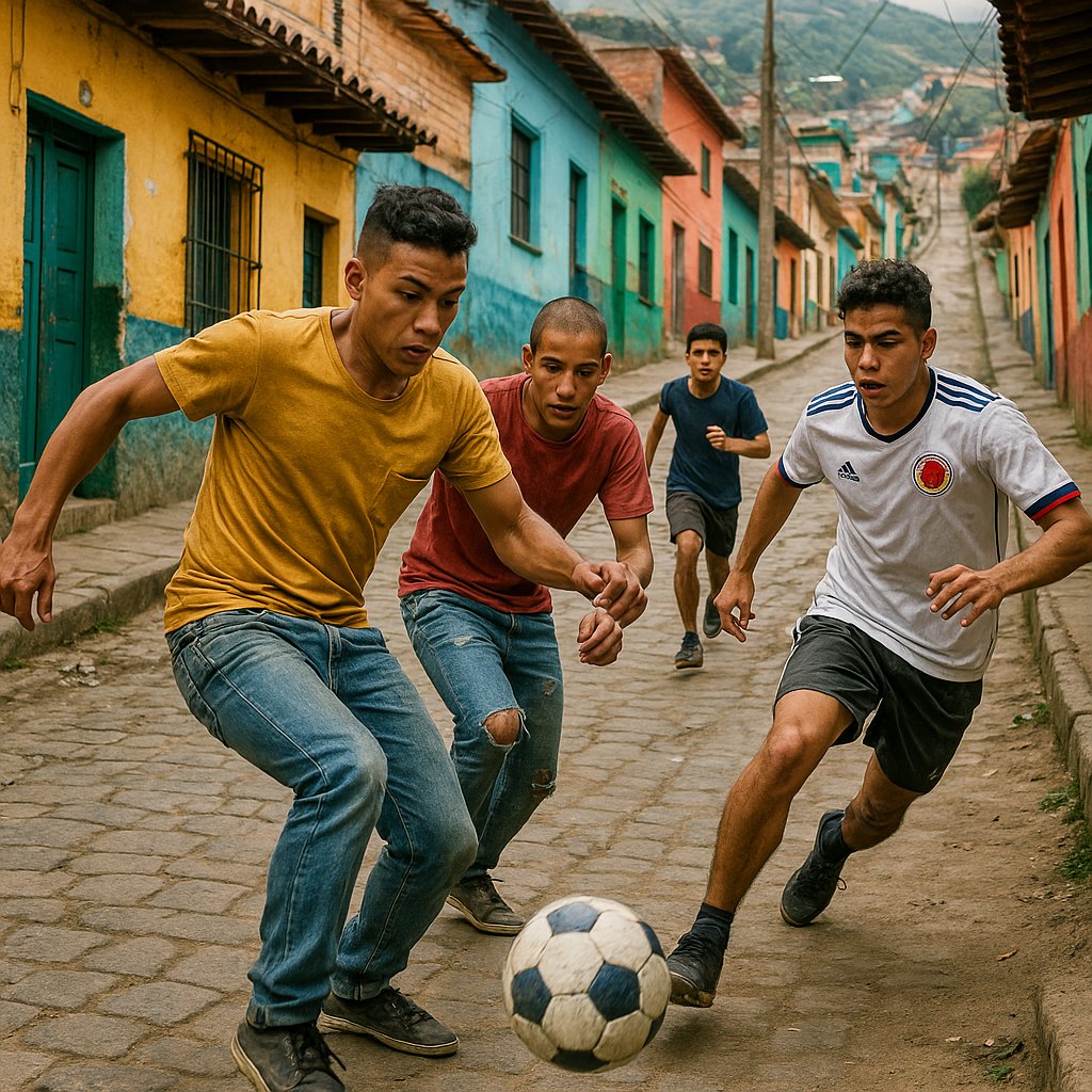 Street Football on a Steep Colombian Lane