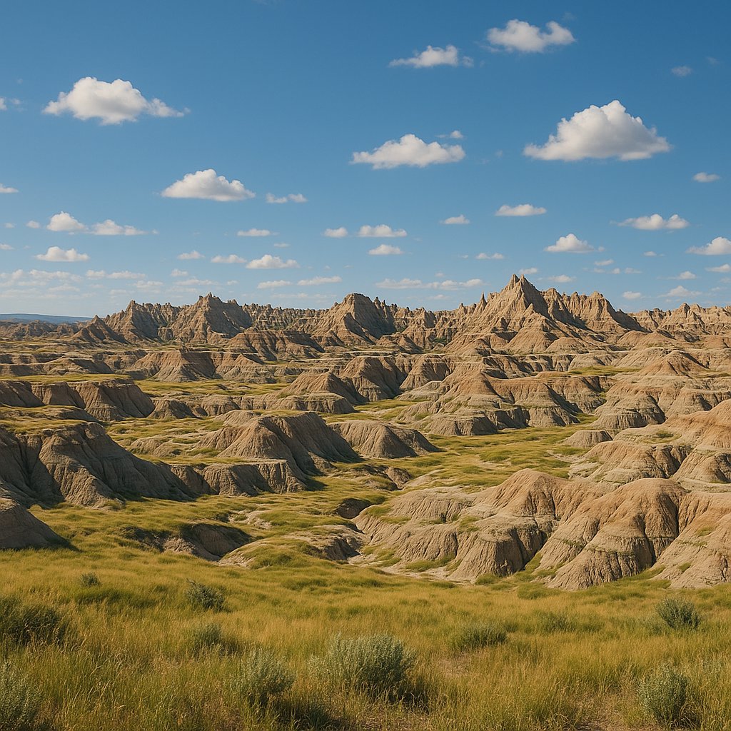 Summer Badlands: Eroded Ridges Under Wide Sky