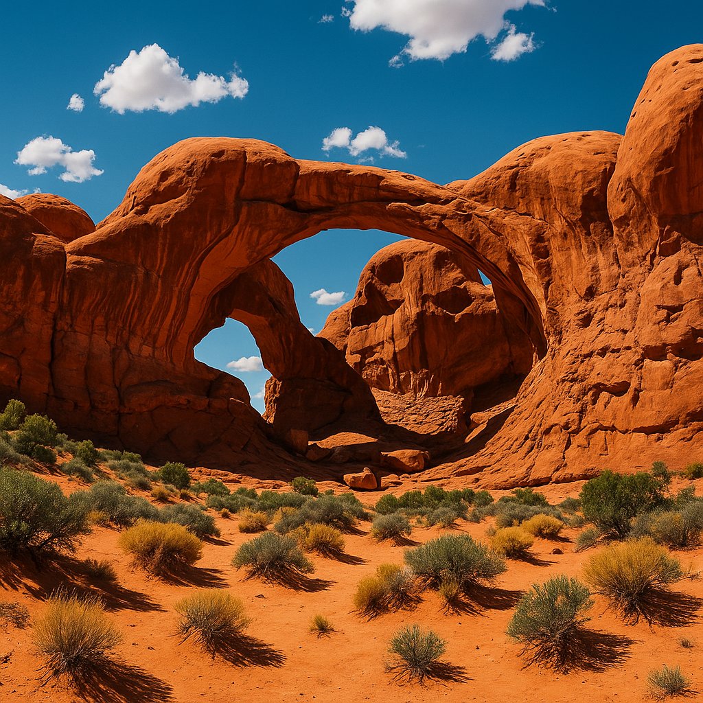 Summer Double Arch in Red Sandstone