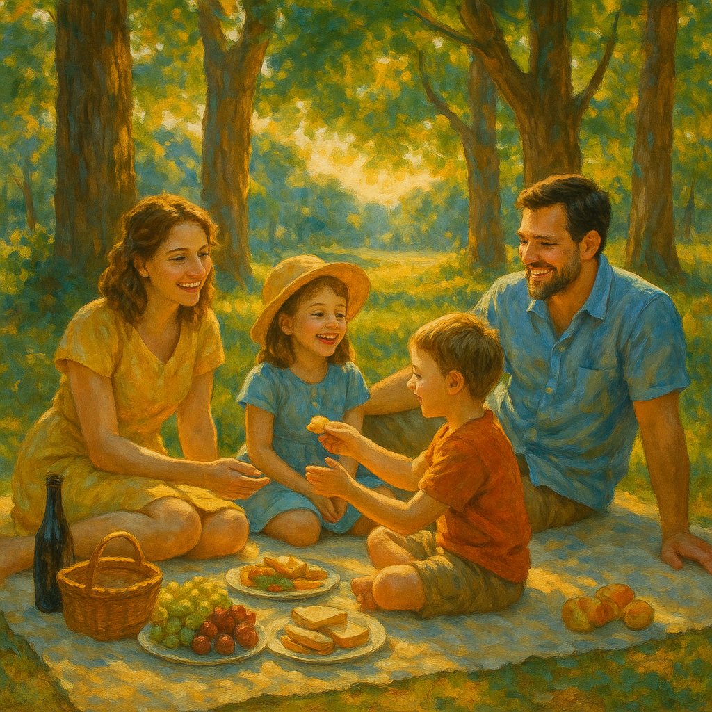 Sunlit Family Picnic in the Grove