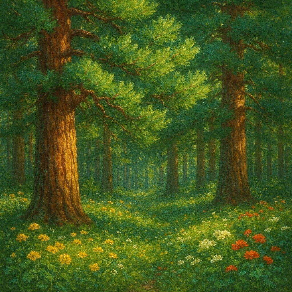 Sunlit Siberian Pine Grove