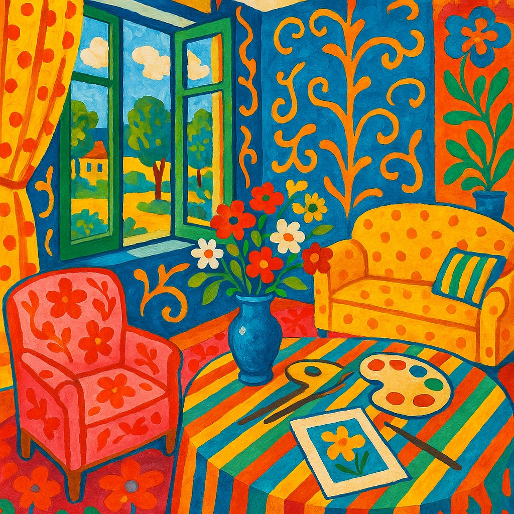 Sunlit Studio Interior — Matisse‑Inspired Colorful Room