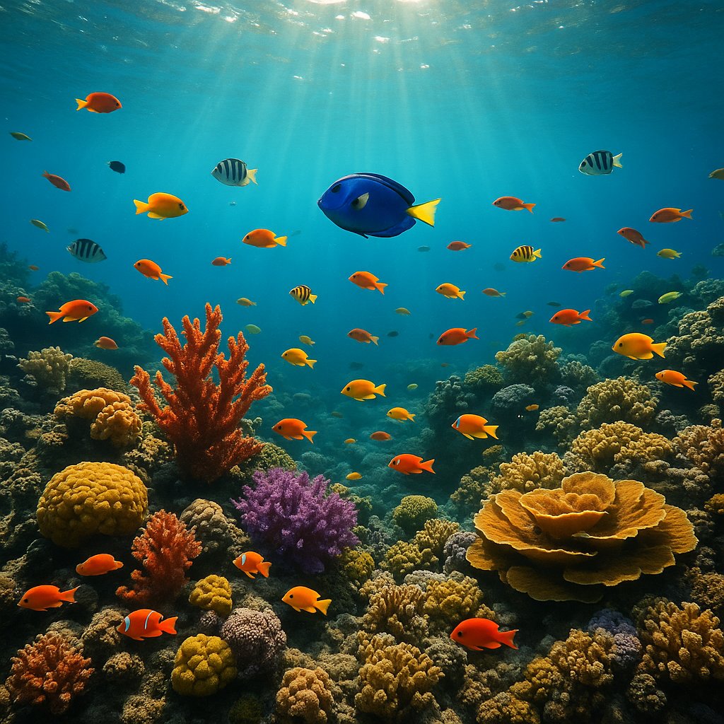 Sunlit Tropical Coral Reef Alive with Color