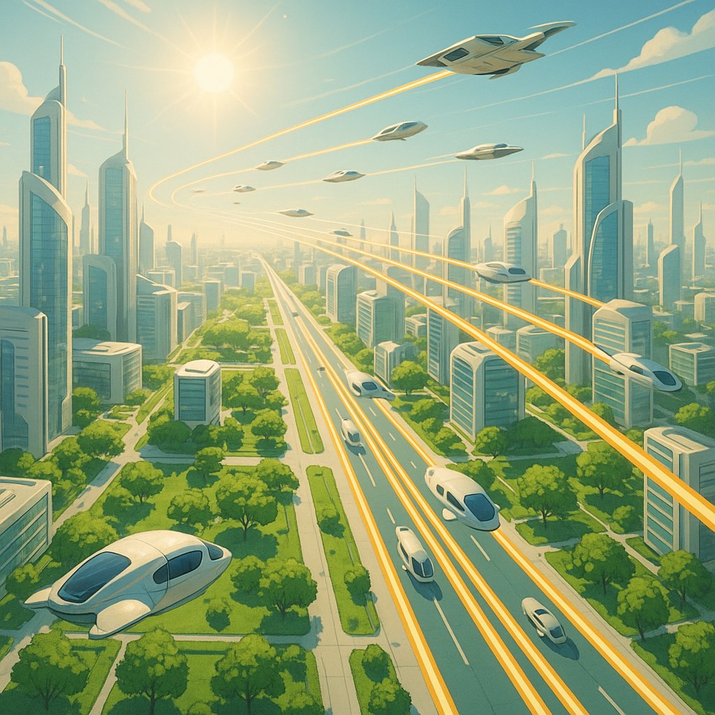 Sunlit Utopia: Organized Aerial Lanes Over a Green Future City