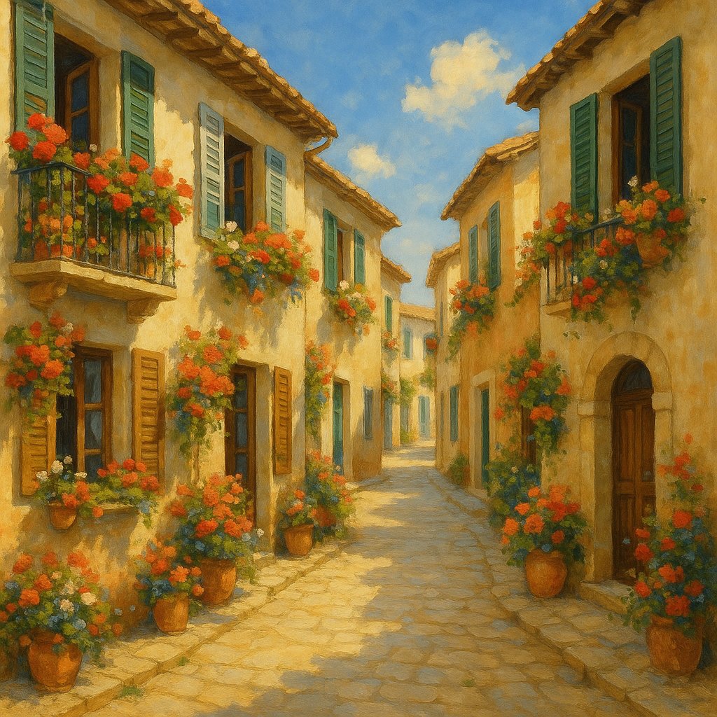 Sunlit Village Lane in Summer
