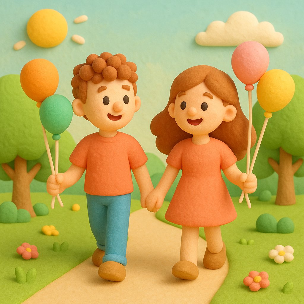Sunny Stroll with Balloons