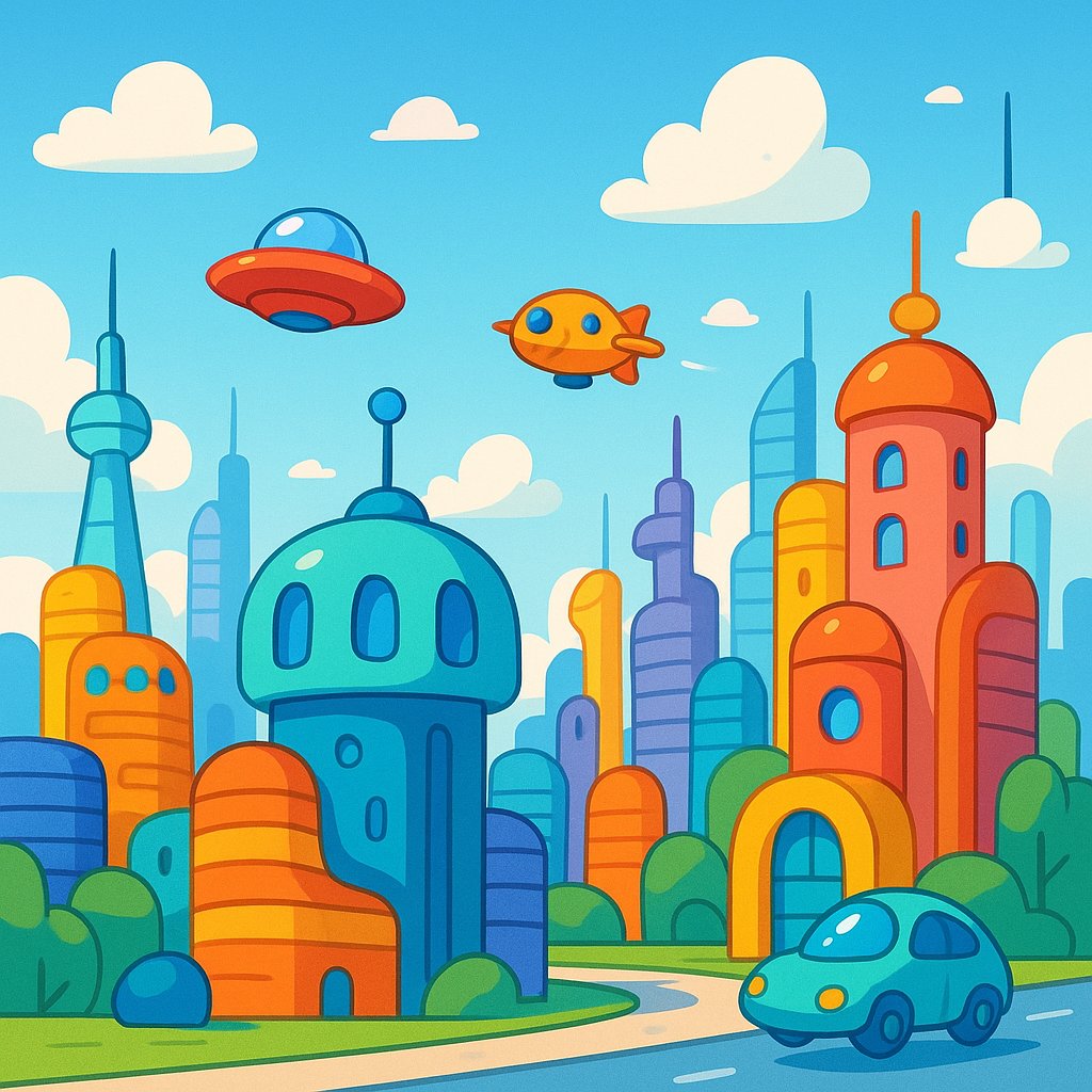 Sunny Tomorrow: Playful Futuristic Skyline