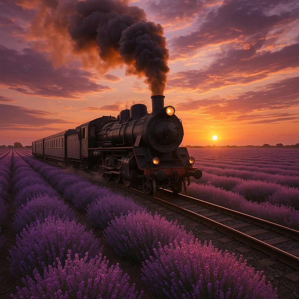 Sunset Express Through Lavender Fields