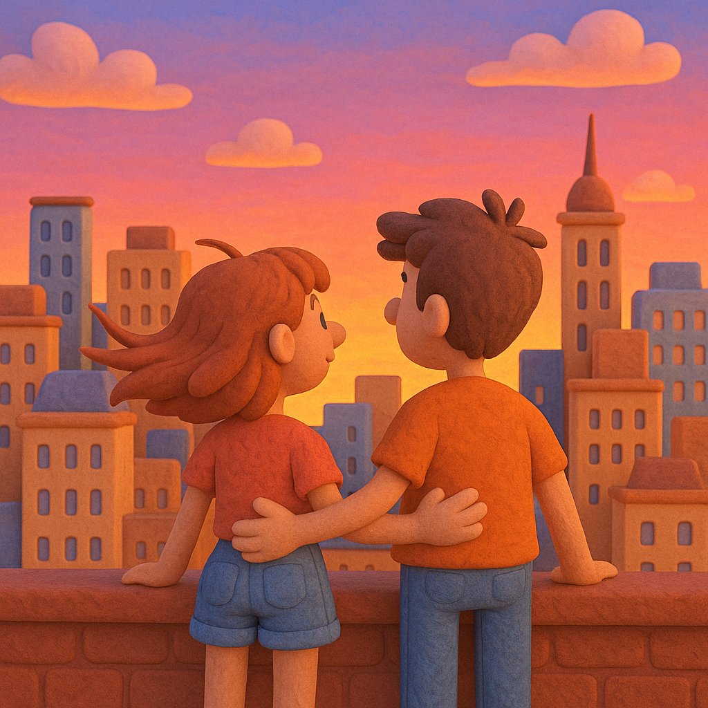 Sunset Rooftop Stroll (Cartoon Fun)