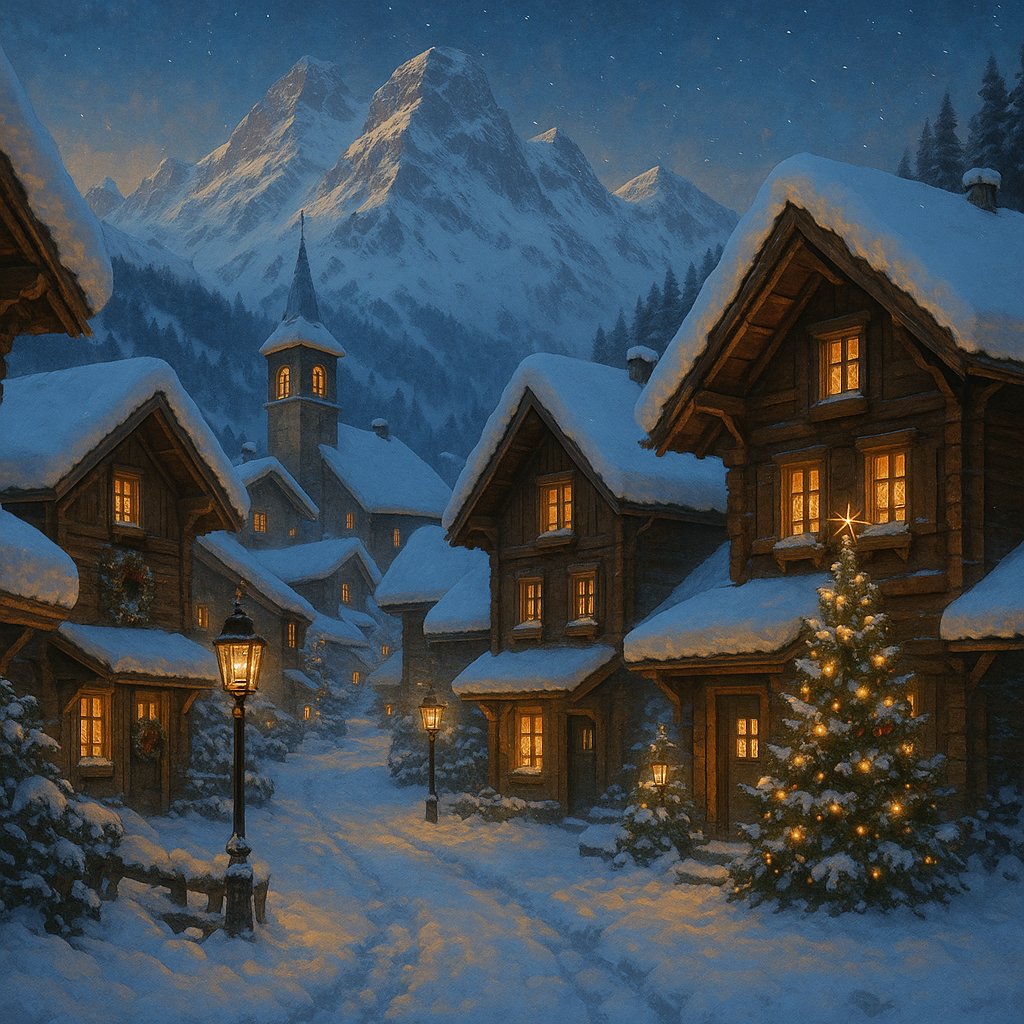 Swiss Alpine Christmas Village at Twilight