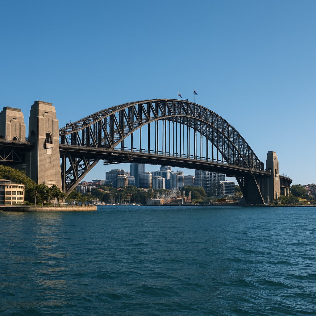 Sydney Harbour Bridge at Noon — Steel Arch Over Calm Harbor