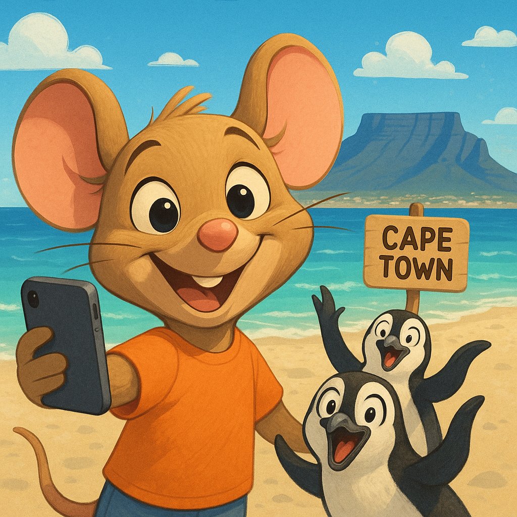 Table Mountain Selfie — Cartoon Mouse in Cape Town