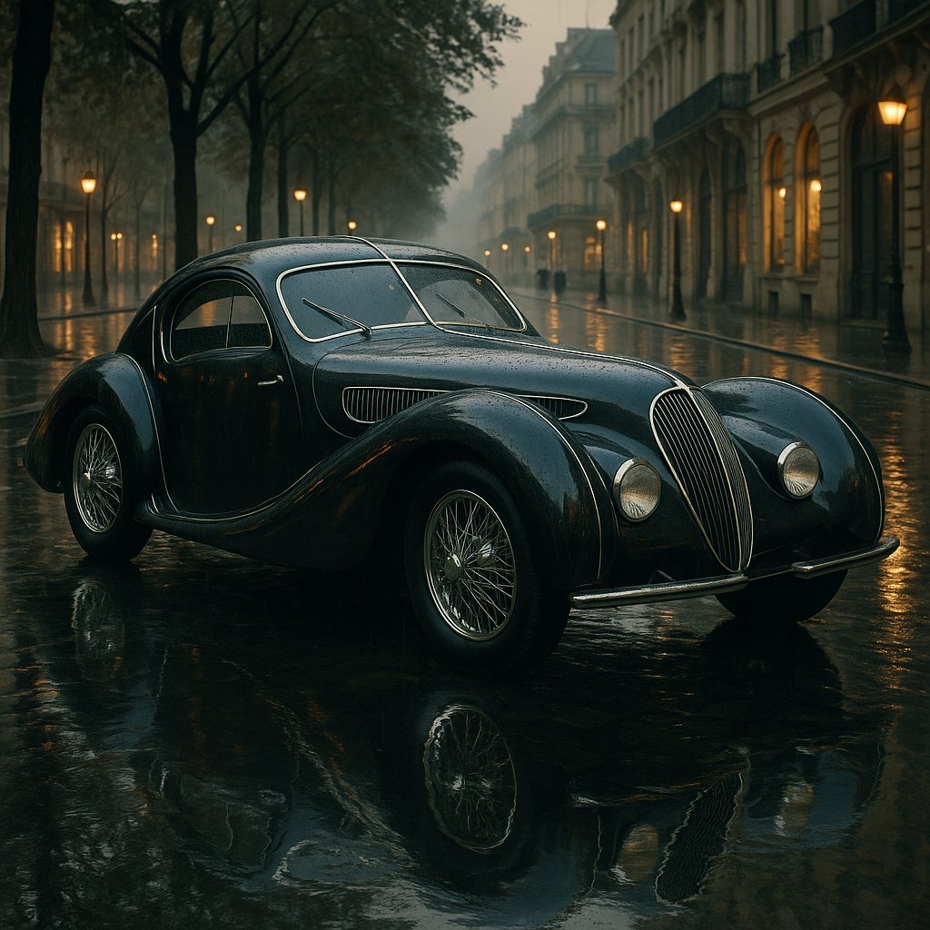 Teardrop Elegance on a Rain-Soaked Boulevard