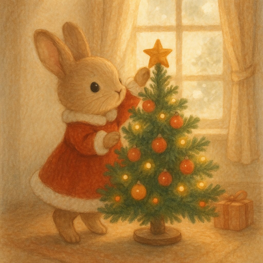 Tiny Bunny Decorating the Christmas Tree