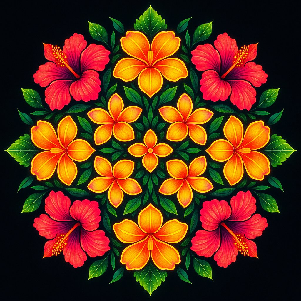 Tropical Floral Mandala — Radiant Hibiscus & Plumeria