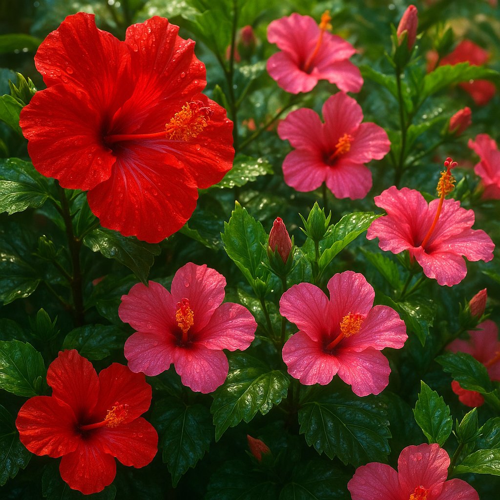 Tropical Hibiscus Patch in Red and Pink