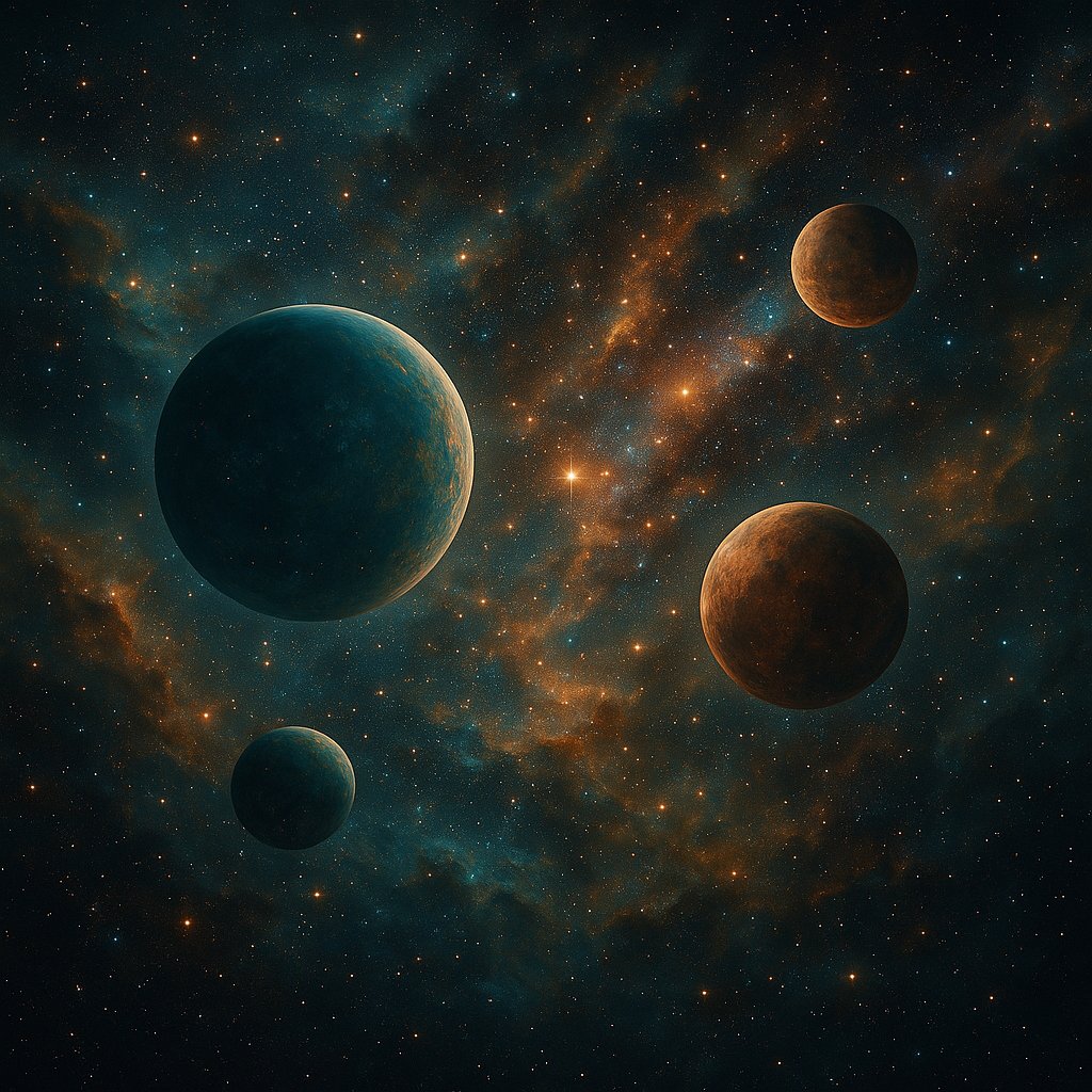 Turquoise & Amber: Planets Adrift in a Nebula