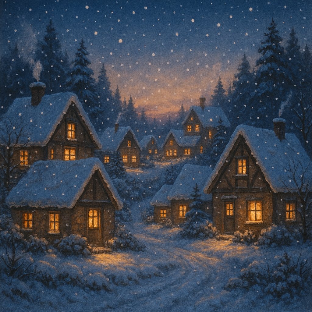 Twilight in the Snowy Village