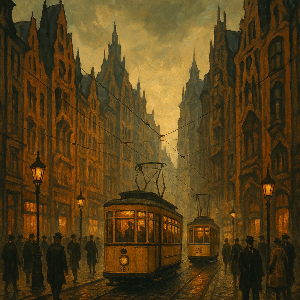 Twilight Tram on a Berlin Boulevard, 1920
