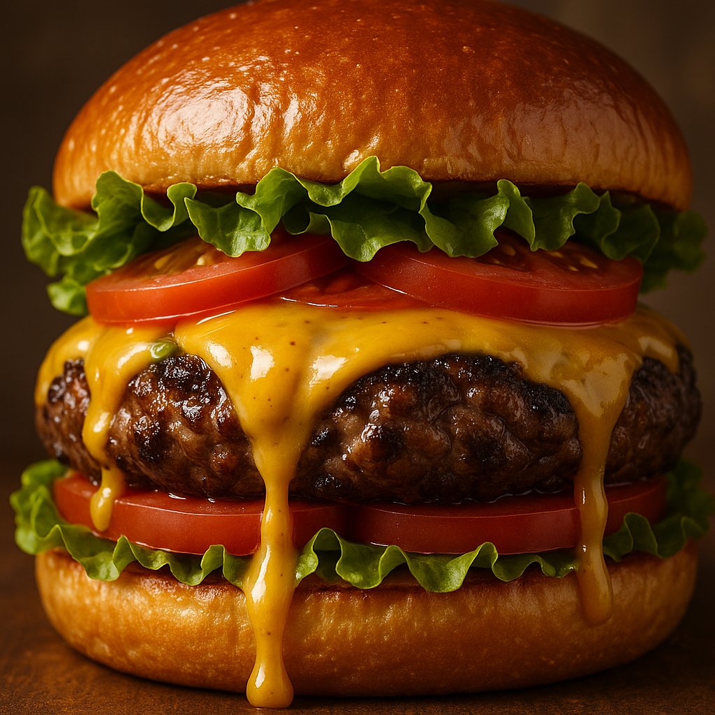 Ultra‑Detailed Premium Wagyu Cheeseburger — Dripping Cheese Close‑Up
