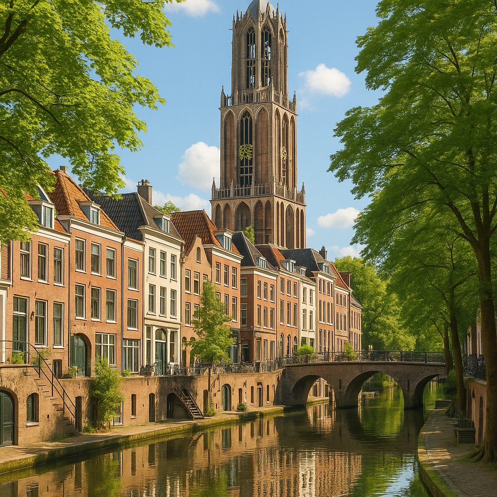 Utrecht Dom Tower and Canal in Summer Light