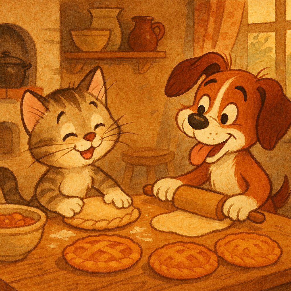 Village Kitchen Pies: Kitten & Puppy at Play