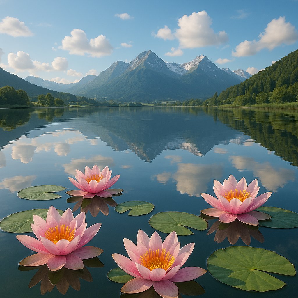 Water Lilies on a Mirror Lake