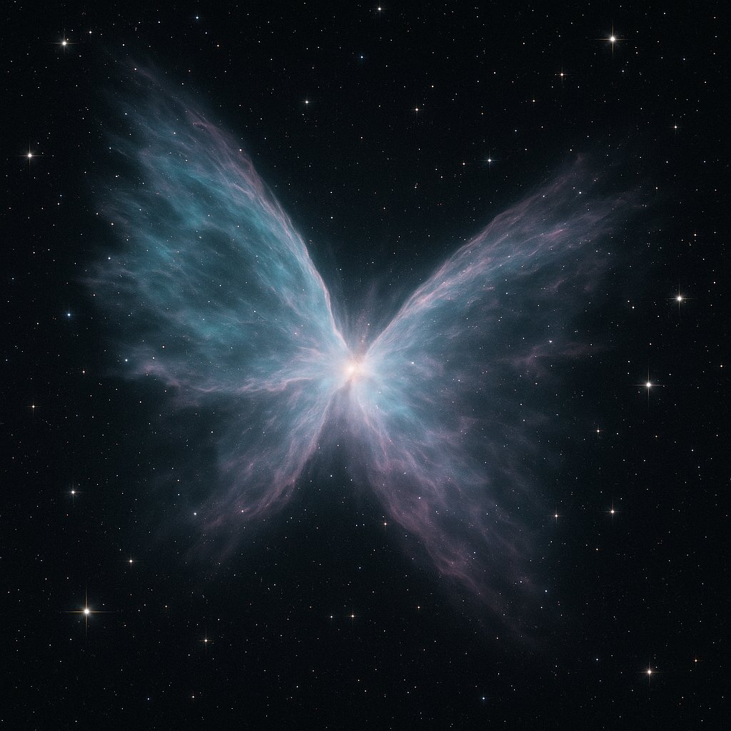 Winged Planetary Nebula — Pastel Cyan & Purple Ionized Streams