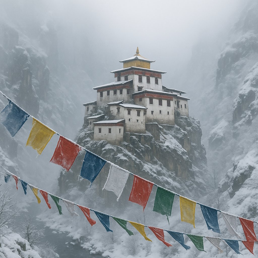 Winter Silence: Mountain Monastery in the Mist