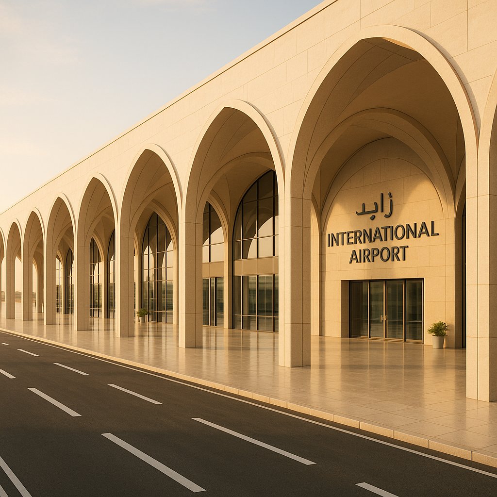 Zayed International Airport — Golden Arches at Sunrise