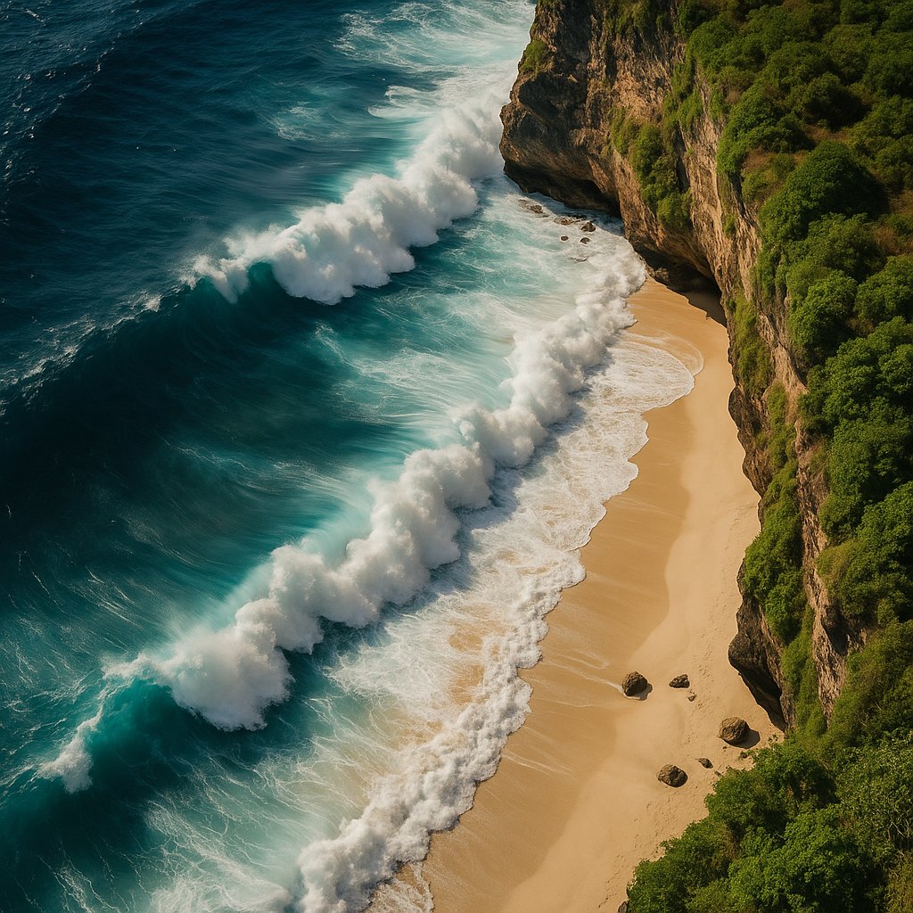 Bali Cliffside Break — Aerial View of Crashing Waves