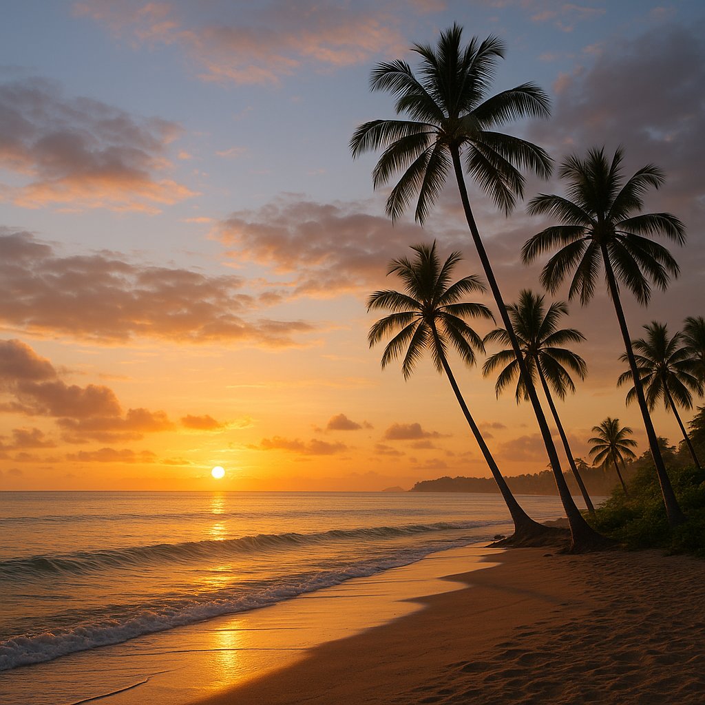 Bali Dawn — Golden Palm Silhouettes