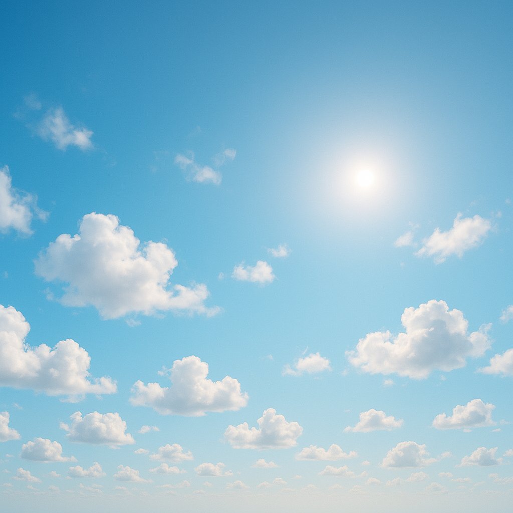 Bright Morning Sky with Fluffy Clouds