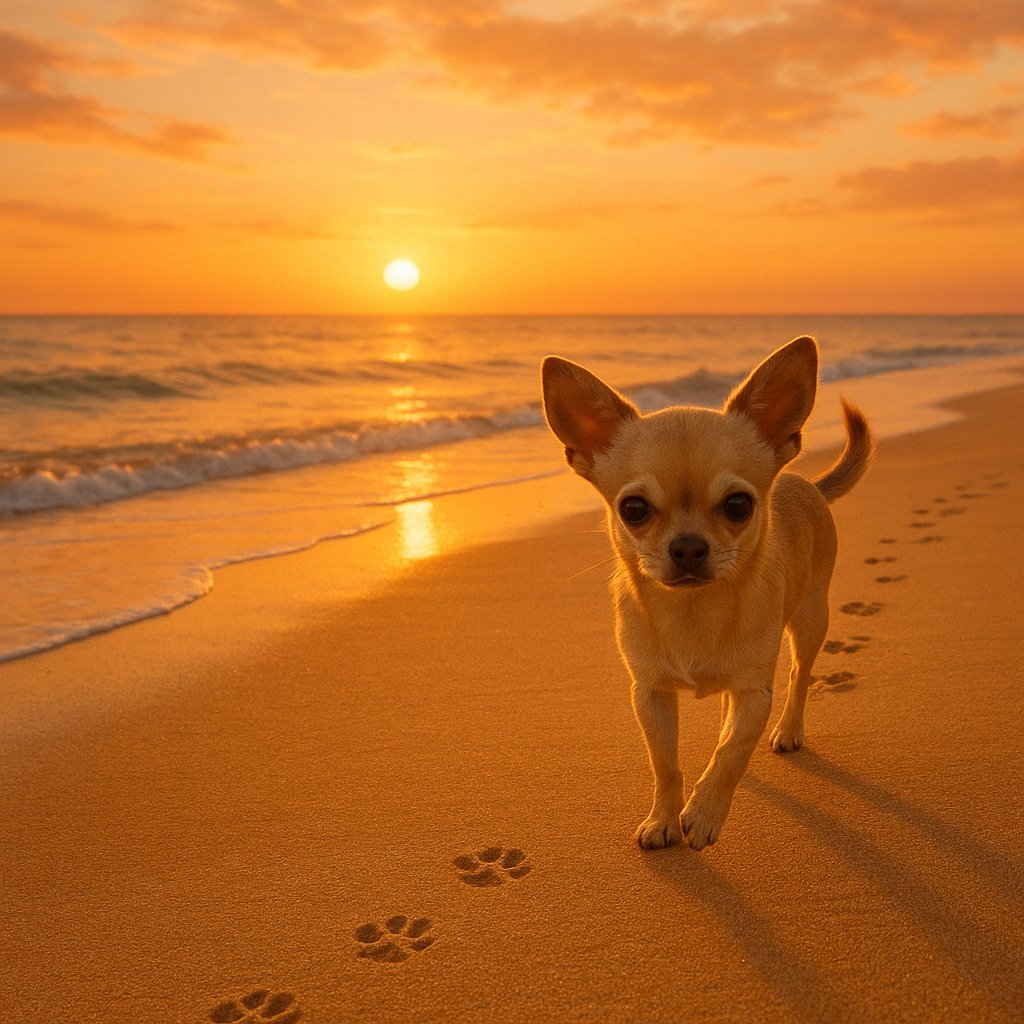 Chihuahua Strolling at Sunset