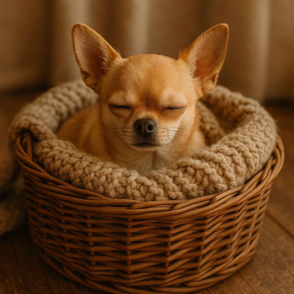 Cozy Chihuahua in a Wicker Basket