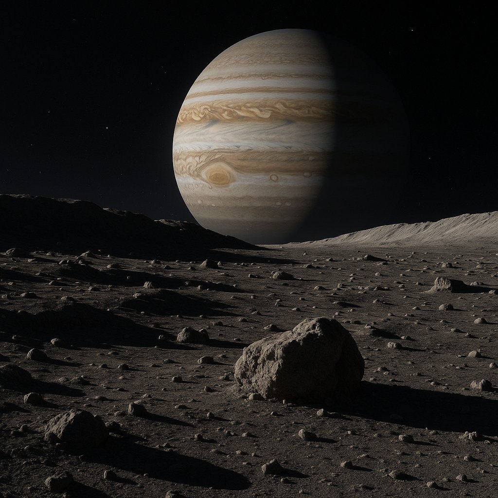 Dawn Over a Rocky Moon — Gas Giant Rising