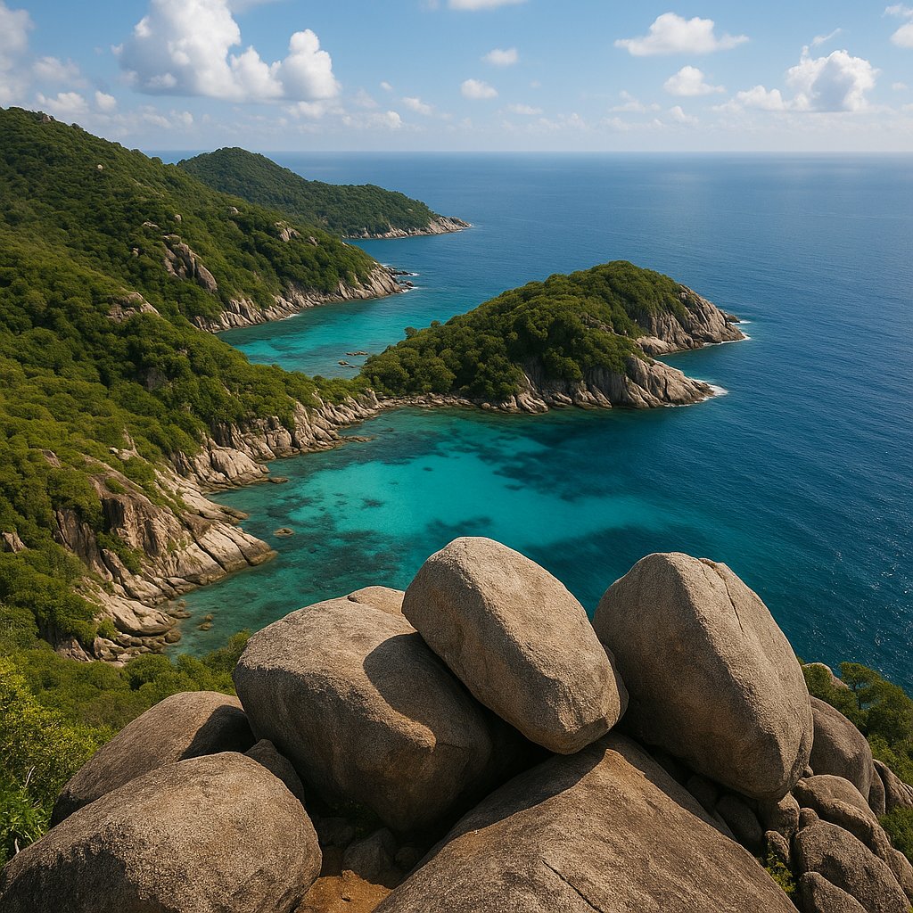 Granite Viewpoint Over Turquoise Bays — Koh Tao