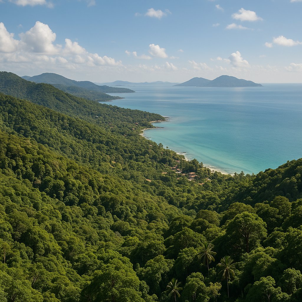 Koh Samui Coastal Panorama — Jungle Hills Meeting Turquoise Sea