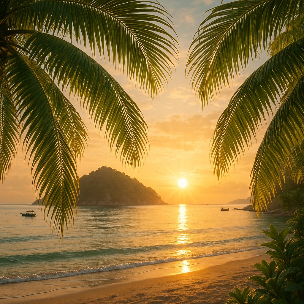 Koh Tao Sunrise Through Palm Fronds
