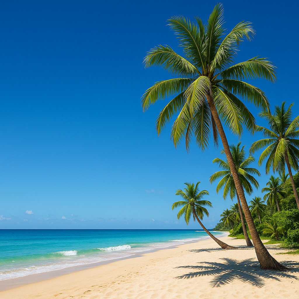 Midday Bali Palm-Fringed Beach