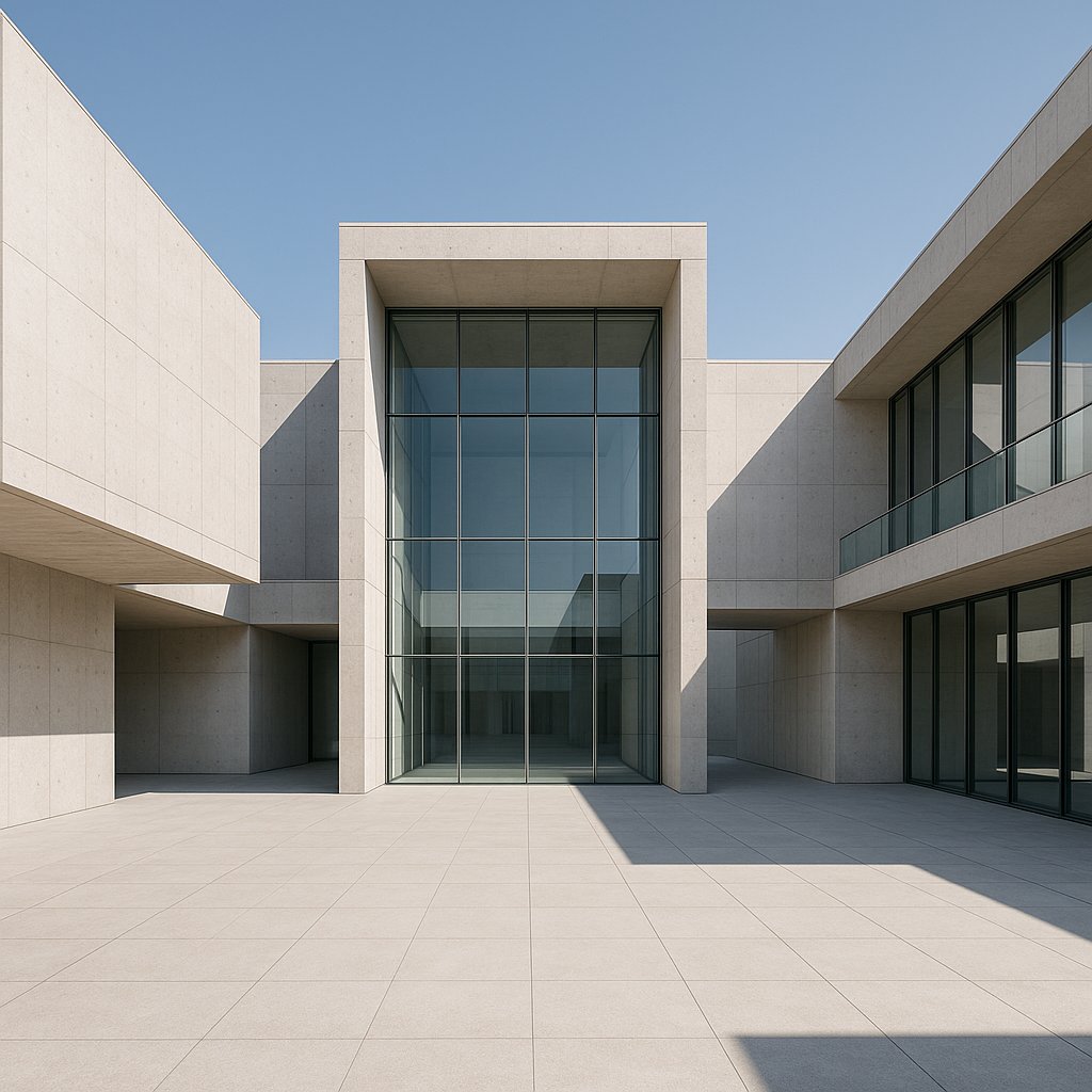 Cour minimaliste — complexe moderne en béton et verre