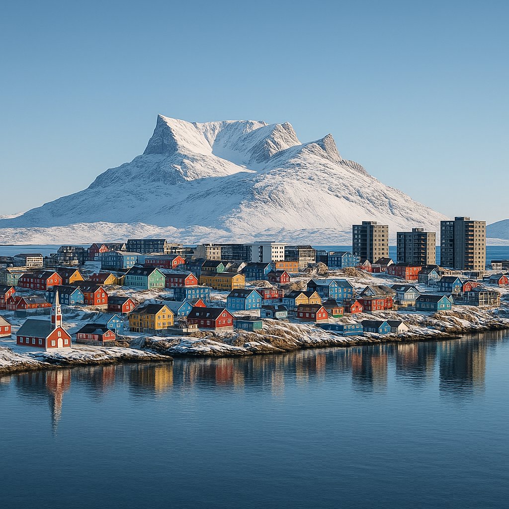 Horizonte de Nuuk con el Sermitsiaq bajo la nítida luz ártica