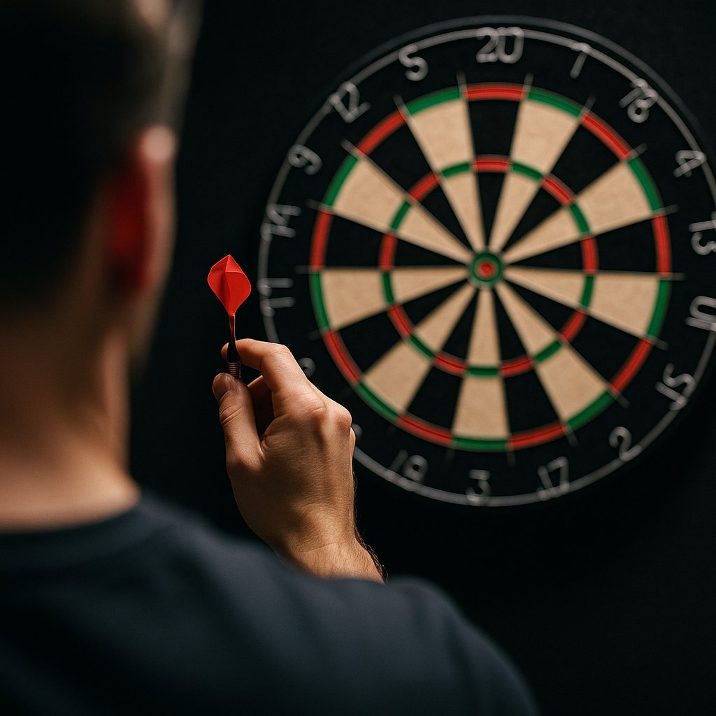 Over-Shoulder Aim at Dartboard